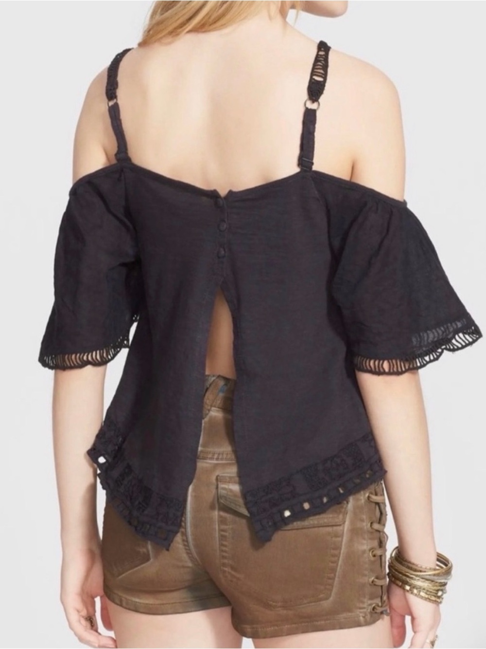 **Free People Dahlia Bandana Cold Shoulder Top — Small — Black 🖤** - Picture 2 of 9